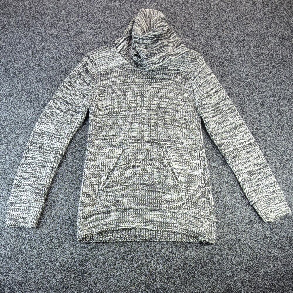 GND Mens L Gray Black Marled Hooded Knit Pullover Sweater Logo Long Sleeve